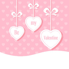 Vector illustration. Banner for design poster, card or invite Valentine's Day with hearts and title on pink background