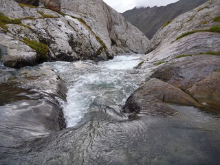 outlet of the Alla Kol lake in Kyrgyzstan
