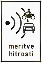 Slovenian road sign with the words: Speed trap