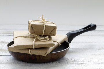 Gift packages on a pan