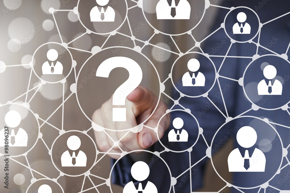 Poster businessman web touch button interface question head icon