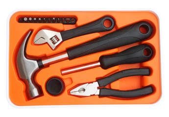 orange tools box against white background