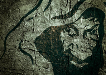 Silhouette of man in the hood or hooligan. Grunge textured