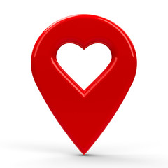 Red map pointer with heart - obrazy, fototapety, plakaty