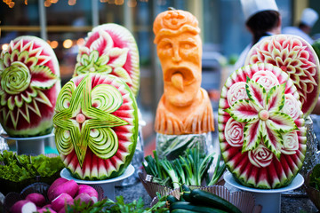 Decorated waterlemons greens and vegetables