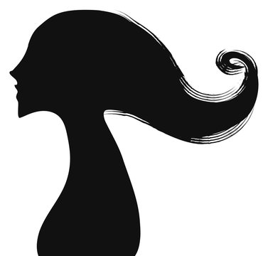 portrait of beautiful girl with a hairstyle, a woman in profile, isolated outline silhouette - vector illustrations set
