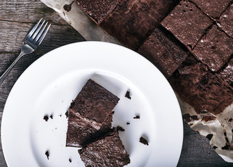 Plate with delicious chocolate brownies