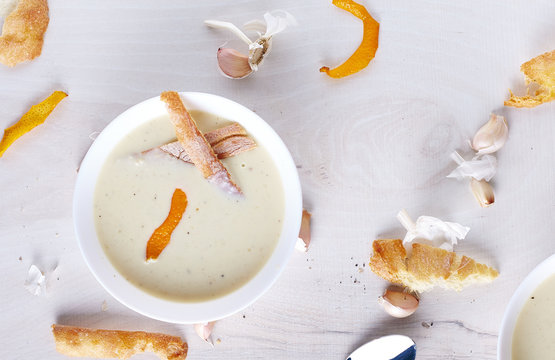 Garlic Cream Soup In White Plate