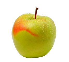 ripe green apple with dew isolated