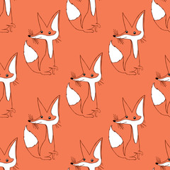 Illustration of a fox. Cute animals. Seamless pattern.