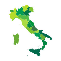 Regions map of Italy. Mappa delle regioni Italia verde