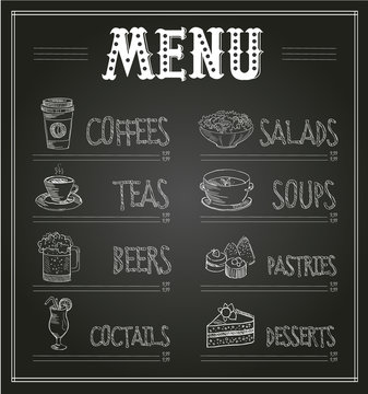 Chalkboard Menu Template of Food and Drinks. Vector Illustration