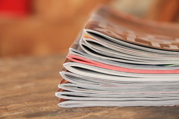 Magazines on the wooden table