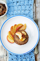 Liver pancakes with caramelized onions and apples