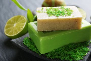 Spa set on wooden background