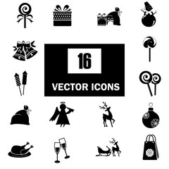 Set of sixteen Christmas icons web and mobile