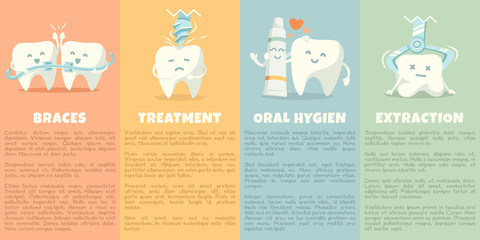 Oral hygiene banners with cute tooth. Vector illustration.