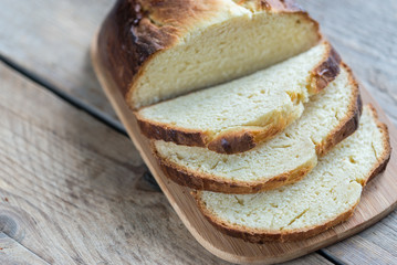 Brioche bread on the wooden board