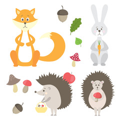 vector set with fox, hedgehog and hare