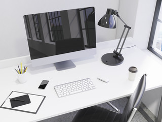 workplace in the corner, office