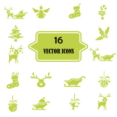 Set of sixteen Christmas icons web and mobile