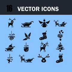 Set of sixteen Christmas icons web and mobile