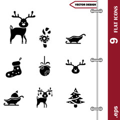 Set of nine Christmas icons web and mobile