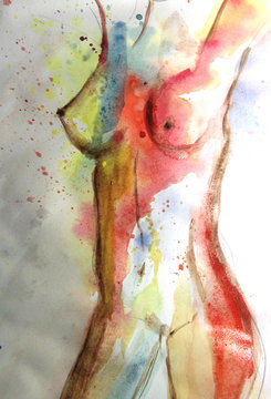 Beautiful watercolor picture of woman body