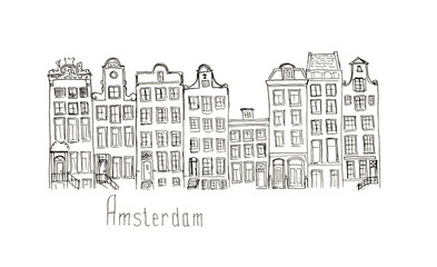 Sketch Netherlands Amsterdam houses isolated lettering