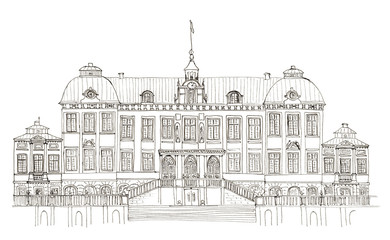 Sketch Sweden Drottningholm palace isolated on white