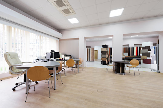Office interior in furniture showroom