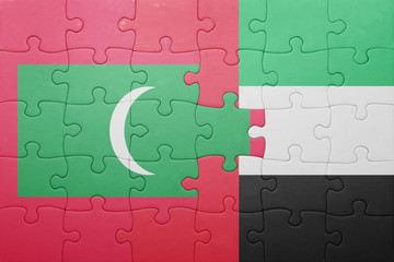 puzzle with the national flag of united arab emirates and maldives