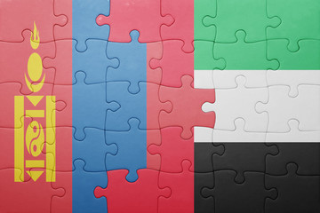 puzzle with the national flag of united arab emirates and mongolia