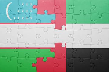 puzzle with the national flag of united arab emirates and uzbekistan