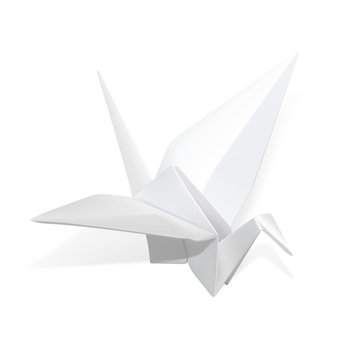 Realistic paper crane origami. Vector illustration on white background