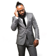 business black man suffering head ache