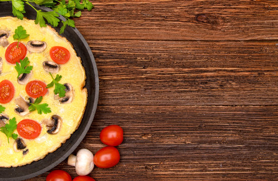 Omelette with mushrooms. Background.
