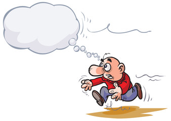 Cartoon Man chasing his idea.