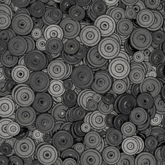 Weight plates background / 3D render of hundreds of heavy weight plates