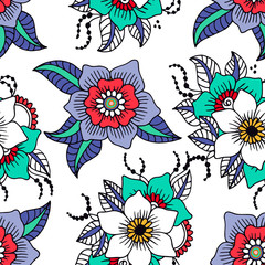 Floral seamless pattern with hand drawn flowers