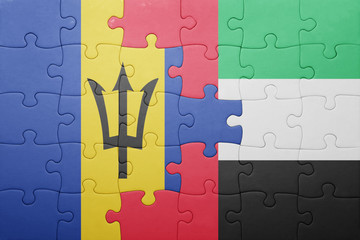 puzzle with the national flag of united arab emirates and barbados