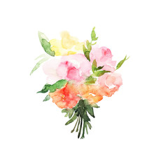 Watercolor floral bouquet with roses