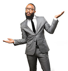 business black man doing a balance