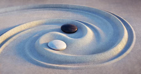 Deurstickers Zen Yin Yang motief - stenen in het zand 2