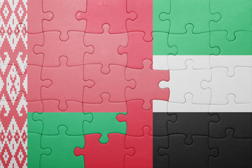 Fototapeta premium puzzle with the national flag of united arab emirates and belarus