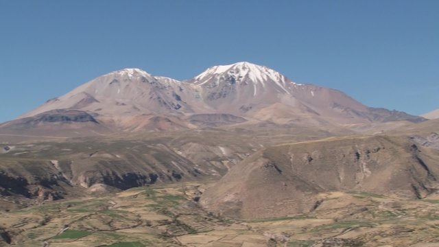 View to the mountains and valley at 3500 meters above sea level near the town of Putre, Chile.