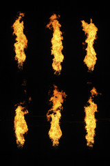 Six (6) Pillars of Fire on a Black Background