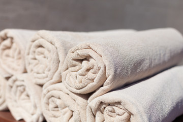 Obraz na płótnie Canvas beige cotton spa towels