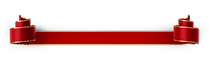 Curled red silk ribbon with gold strips