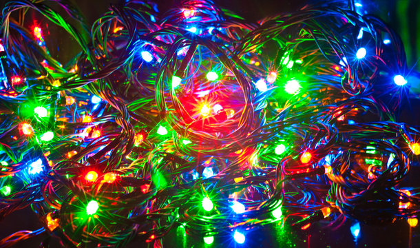 Electric garland, Christmas abstract background